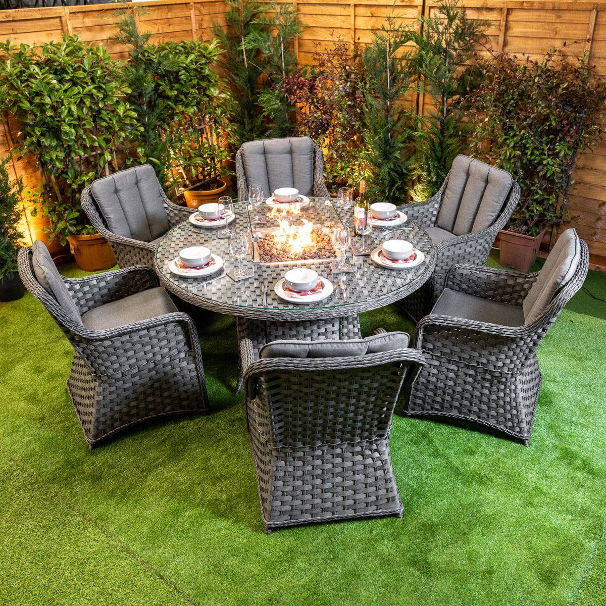 Serena Vienna 6 Seater Round Fire Pit Set - Rattan Garden Furniture Essex